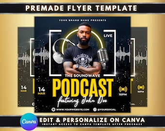 Podcast-flyer, DIY-flyermalldesign, talkshow-flyer, veckovis podcast-flyer, livestream online-flyer, färdig radioprogram YouTube-flyer