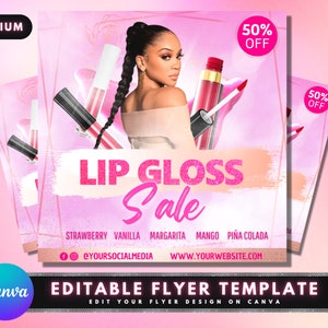 Lip Gloss Flyer, DIY Flyer Template Design, Lipgloss Flyer, Makeup Flyer, Gloss Sale Flyer, Beauty Flyer, Social Media Flyer