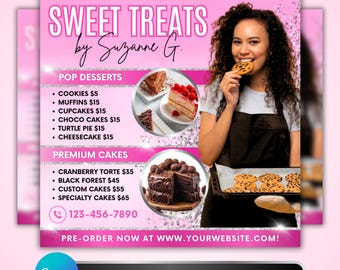 Bakery Menu Flyer: Sweet Treats Dessert Pricing Sheet, Cake Shop Bake Sale Design Canva Template