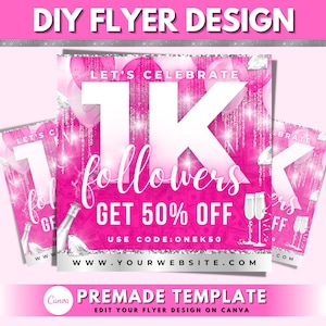 Followers Flyers, DIY Flyer Template Design, Sale Flyer, 1K Followers Flyer, Social Media Flyer, Instagram Flyer, Premade Business Flyer