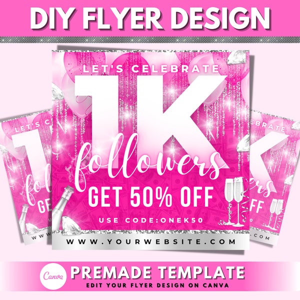 Followers Flyers, DIY Flyer Template Design, Sale Flyer, 1K Followers Flyer, Social Media Flyer, Instagram Flyer, Premade Business Flyer