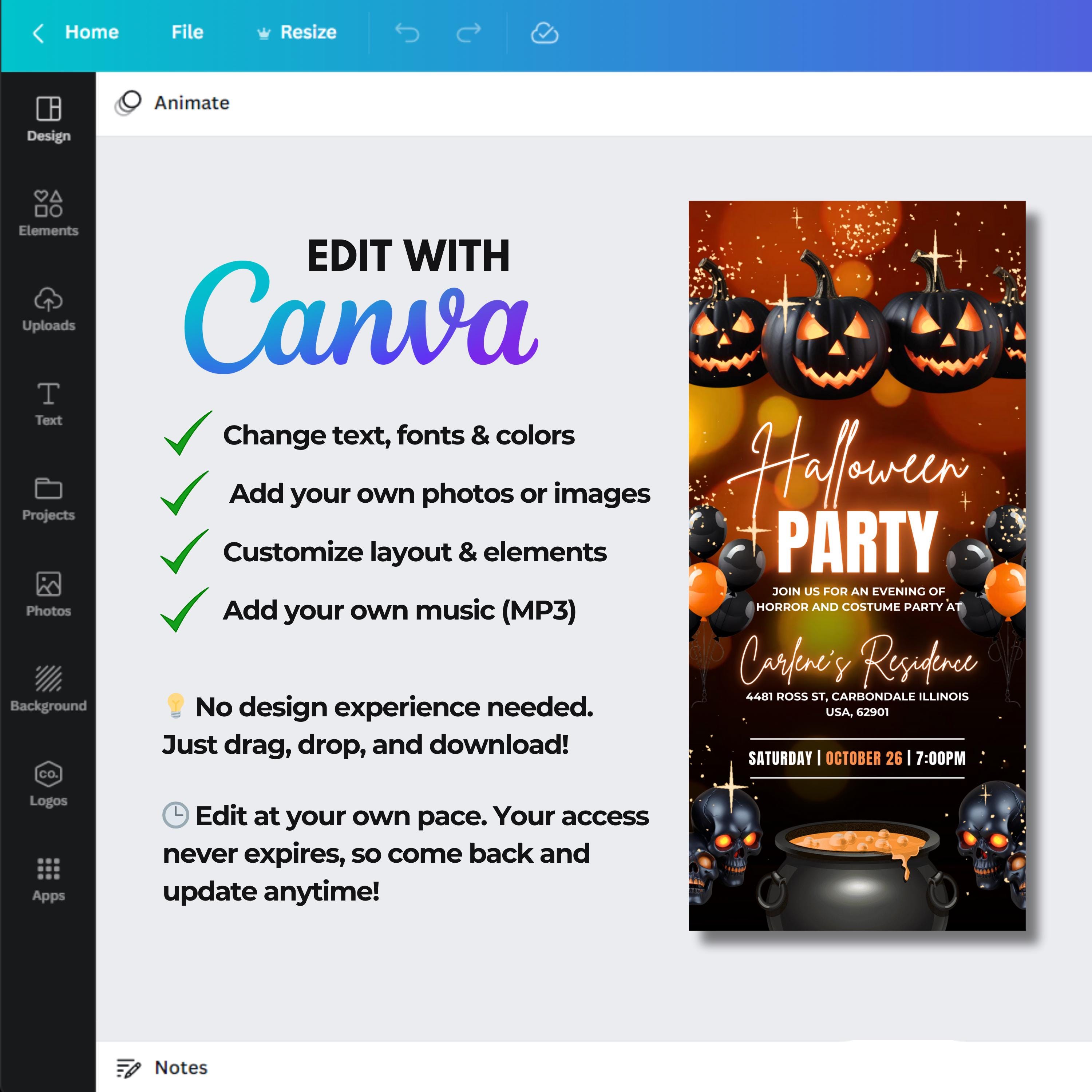 Buy Animated Halloween Party Invitation, DIY Template Design