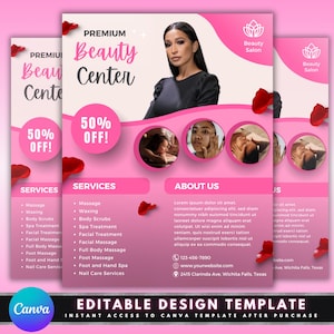 Beauty Center Flyer, DIY Flyer Vorlagendesign, Make Up Flyer, Salon Gesichtsbehandlung Flyer, Hautpflege Flyer, vorgefertigte Kosmetikerinnen-Services