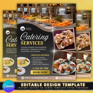 Dépliant service traiteur, Conception de modèle de Flyer DIY, Dépliant traiteur alimentaire, Dépliant service alimentaire, Planification de soirées prêtes à l'emploi, Dépliant traiteur mariage