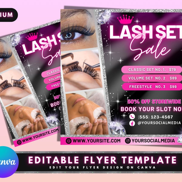 Lash Set Sale Flyer, DIY Flyer Template Design, Mega Volume Lash Deals, Eye Lash Extensions Sale, Lash Specials, Premade Lash Tech Flyer