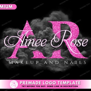 Beauty Logo, DIY Logo Design Template, Smoke Logo, Boutique Logo, Pink Glitter Logo, Makeup Artist Logo, Cosmetics Logo, Premade Logo