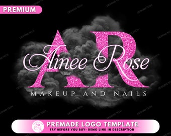 Beauty Logo, DIY Logo Design Template, Smoke Logo, Boutique Logo, Pink Glitter Logo, Makeup Artist Logo, Cosmetics Logo, Premade Logo