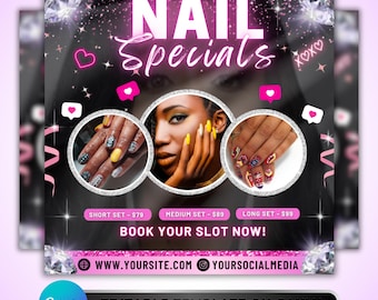 Nail Specials Flyer Template: Nail Tech Salon Booking Promotion Marketing Design Canva Template
