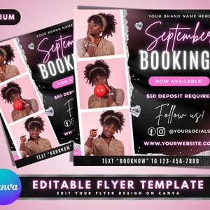 September Bookings Flyer, DIY Flyer Template Design, Booking Flyer, Book Now Flyer, Appointment Flyer, Premade Hair, Lash and Nails Flyer