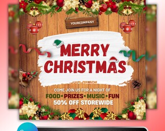 Christmas Sale Flyer: Company Holiday Party, Christmas Event, 50% Off Storewide Promotion, Canva Template