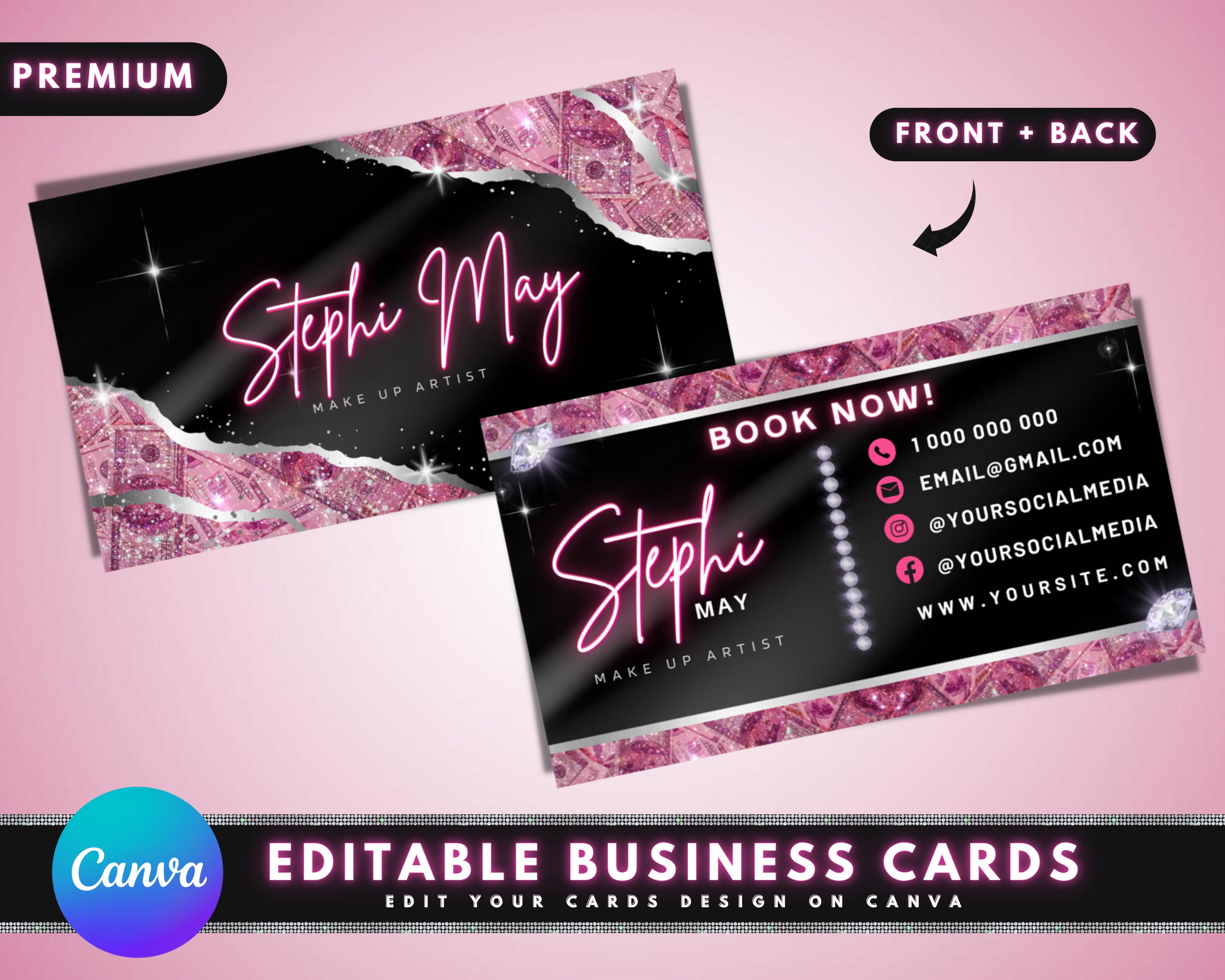 ◇LE MASQUE◇ Palette 4-stage accordion card business card l Makeup Artist Business Card Template | MUA Business Card
