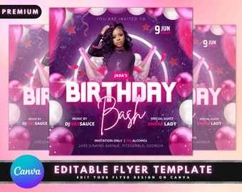 Birthday Bash Flyer, DIY Flyer Template Design, Birthday Party Invites Flyer, Birthday Girl Event Flyer, Premade Celebration Instagram Post