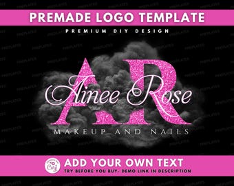 Beauty Logo, DIY Logo Design Template, Smoke Logo, Boutique Logo, Pink Glitter Logo, Makeup Artist Logo, Cosmetics Logo, Premade Salon Logo