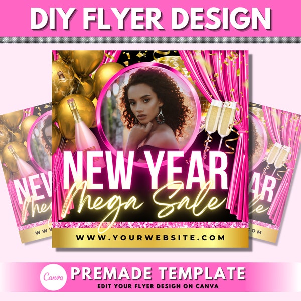 New Year Sale Flyer, DIY Flyer Template Design, Holiday Sale Flyer, New Years Mega Sale Flyer, Premade Business Social Media Flyer