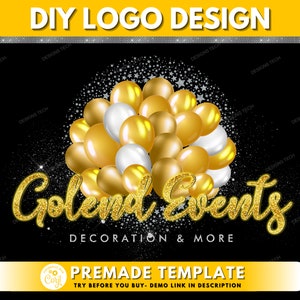DIY Event Planner Logo, Edit Yourself Balloons Logo, Gold Balloon Logo, Wedding Logo, Party Decoration Planner Logo, Decorator Logo
