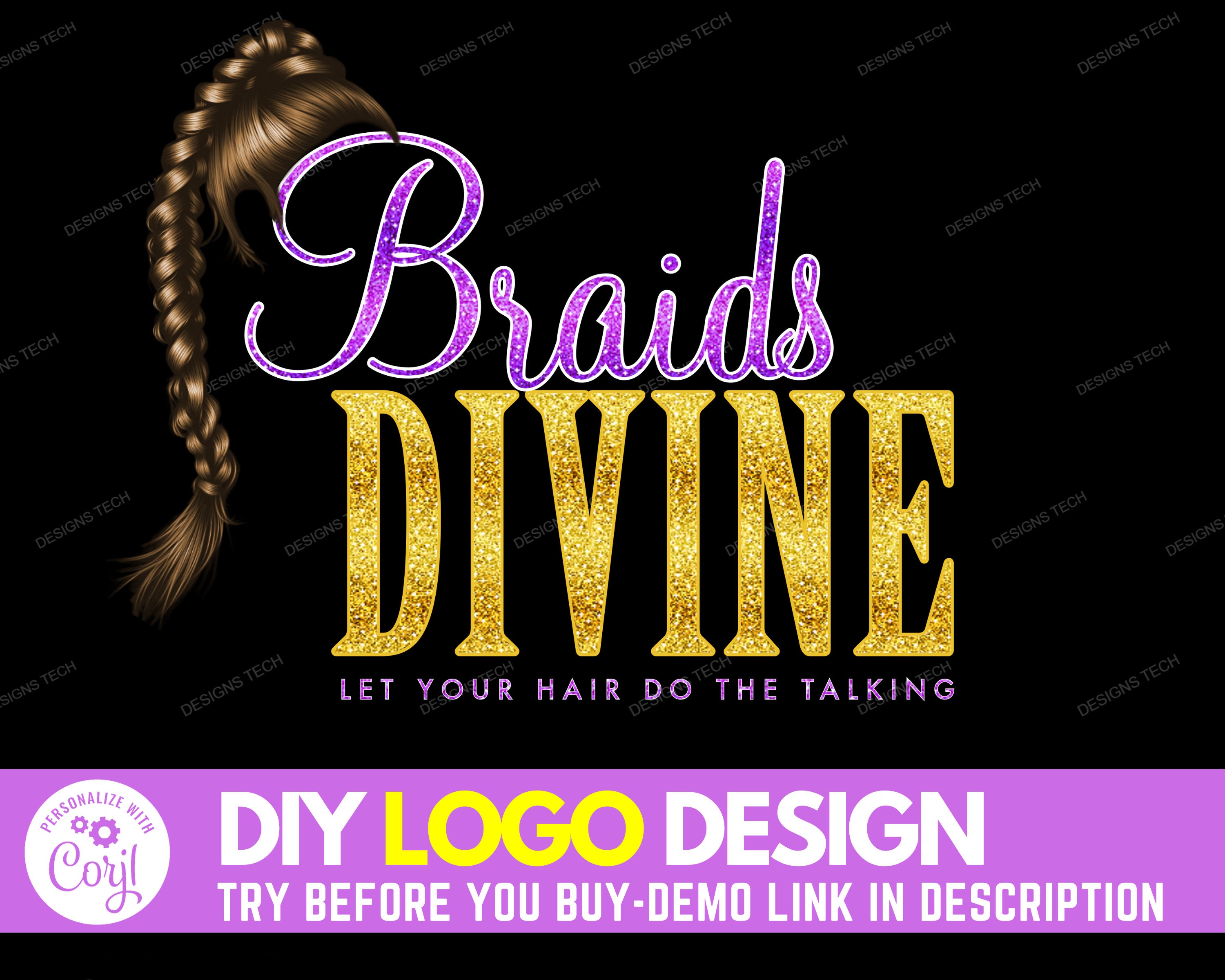 Hair Logo DIY Edit Yourself Braids Logo Design Braids Hair Etsy UK