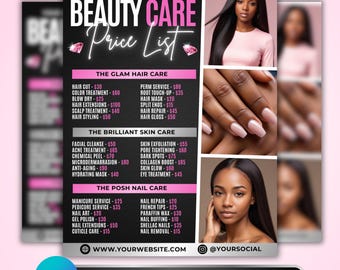 Beauty Salon Price List Template: Hair Nail Lash Pricelist Flyer, Editable Canva Business Design