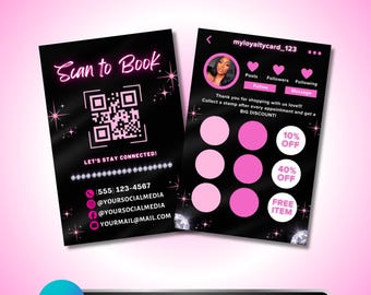 Beauty Loyalty Card Template: Lash, Nail, Hair Salon QR Rewards Booking Canva Template