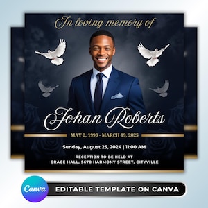 Memorial Funeral Announcement Flyer, DIY Flyer Template Design, In Loving Memory Flyer, Blue Sky RIP Obituary, Premade Celebration Of Life