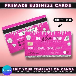 Cartões de visita de cartão de crédito, Design de cartão de visita faça você mesmo, Cartão fidelidade com glitter rosa, Cartão de visita de marca de beleza, Cartão de visita glamouroso pré-fabricado