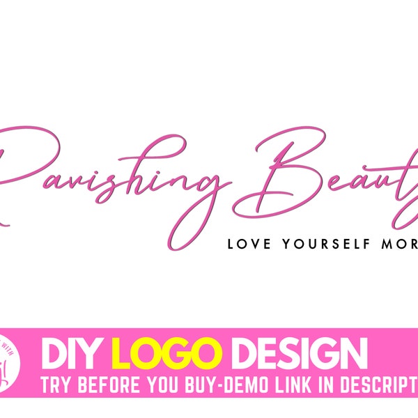 DIY Signature Logo, Edit Yourself Beauty Logo Design, Pink Script Calligraphy Logo, Simple Minimalist Logo, Premade Modern Logo Template