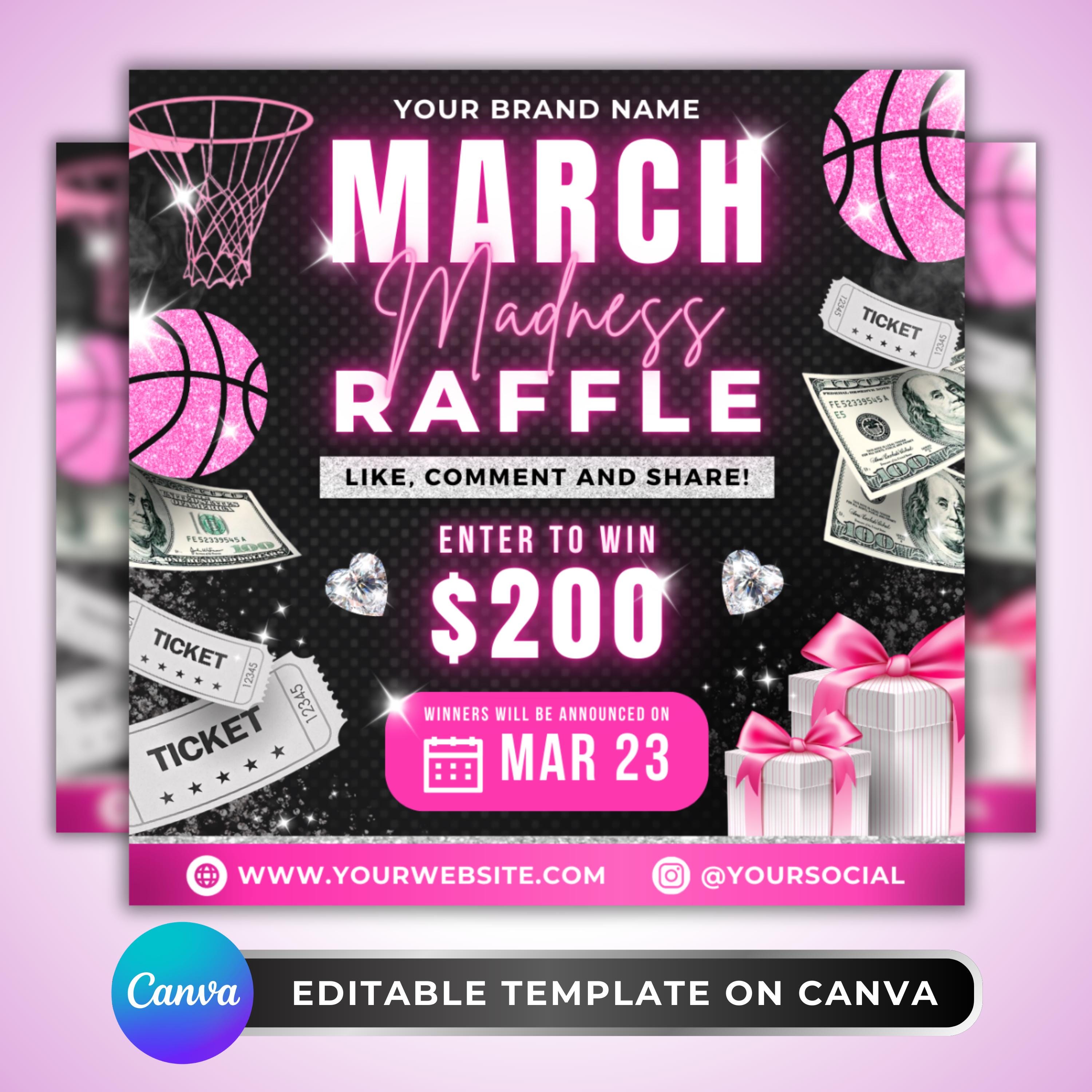March Madness Raffle Flyer: Basketball Giveaway Contest Promo for ...
