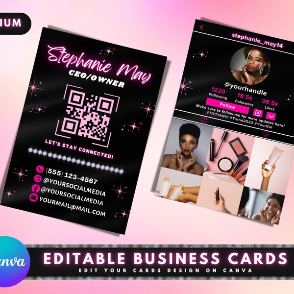 Tiktok Visitenkarten, DIY Canva Visitenkarten Vorlage Design, Trendy Influencer Karten, Digitale Karten mit QR Code, Vorgefertigte Geschäftsinhaberkarten