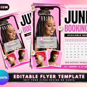 Juni Buchung Flyer, DIY Flyer Template Design, Juni Termin Flyer, Hair Lash Instagram Post, Book Now Flyer, Vorgefertigter Business Flyer