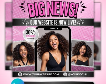 Website Launch Flyer: Beauty Business Discount Promo Design for Online Shops, Canva Template