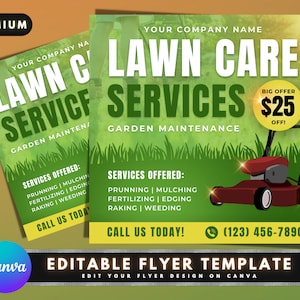 Lawn Care Services Flyer, DIY Flyer Template Design, Lawn Mowing Flyer, Landscaping Flyer, Gardening Flyer, Premade Business Flyer