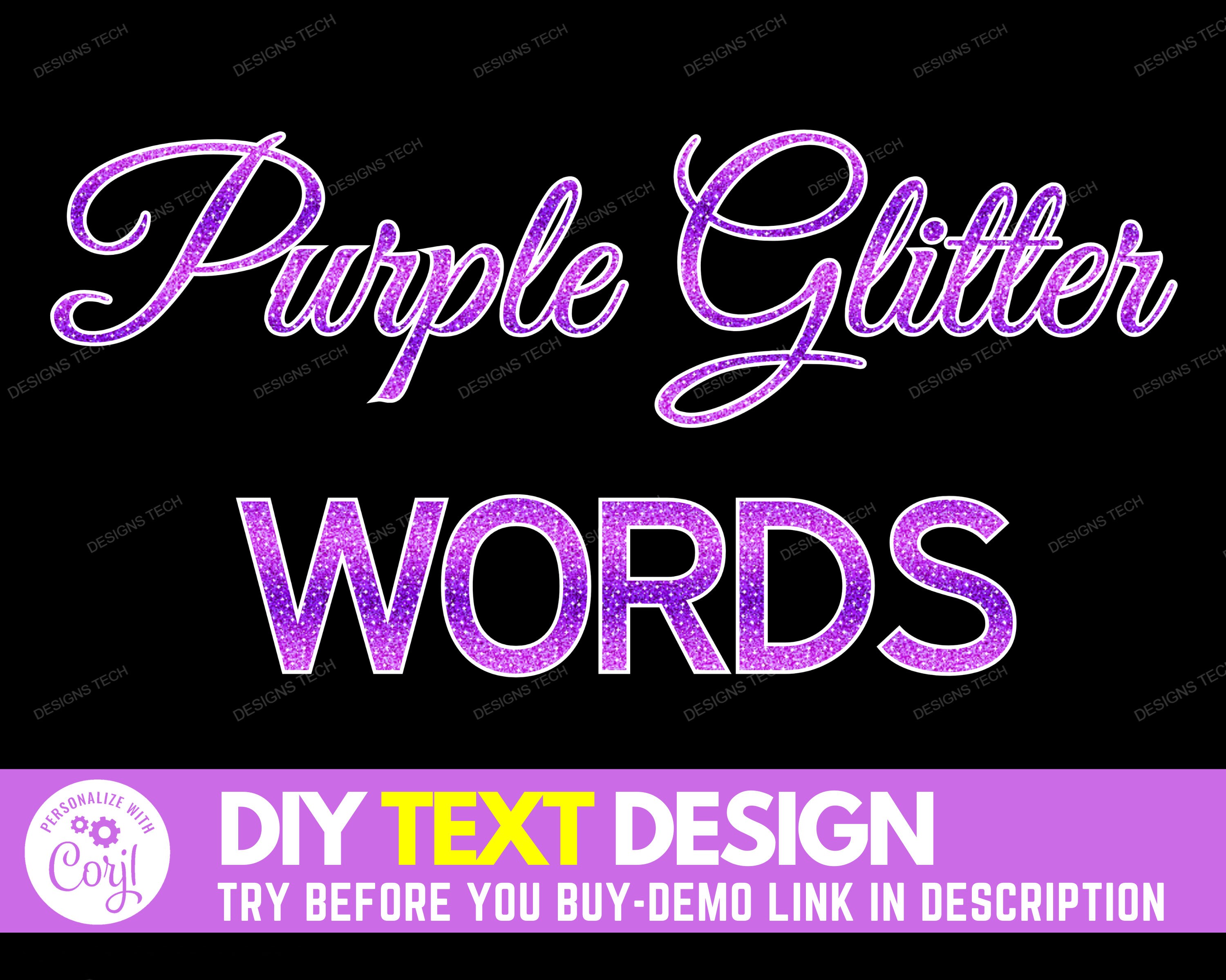 DIY Purple Glitter Words Design Edit Yourself Glam Glitter Etsy