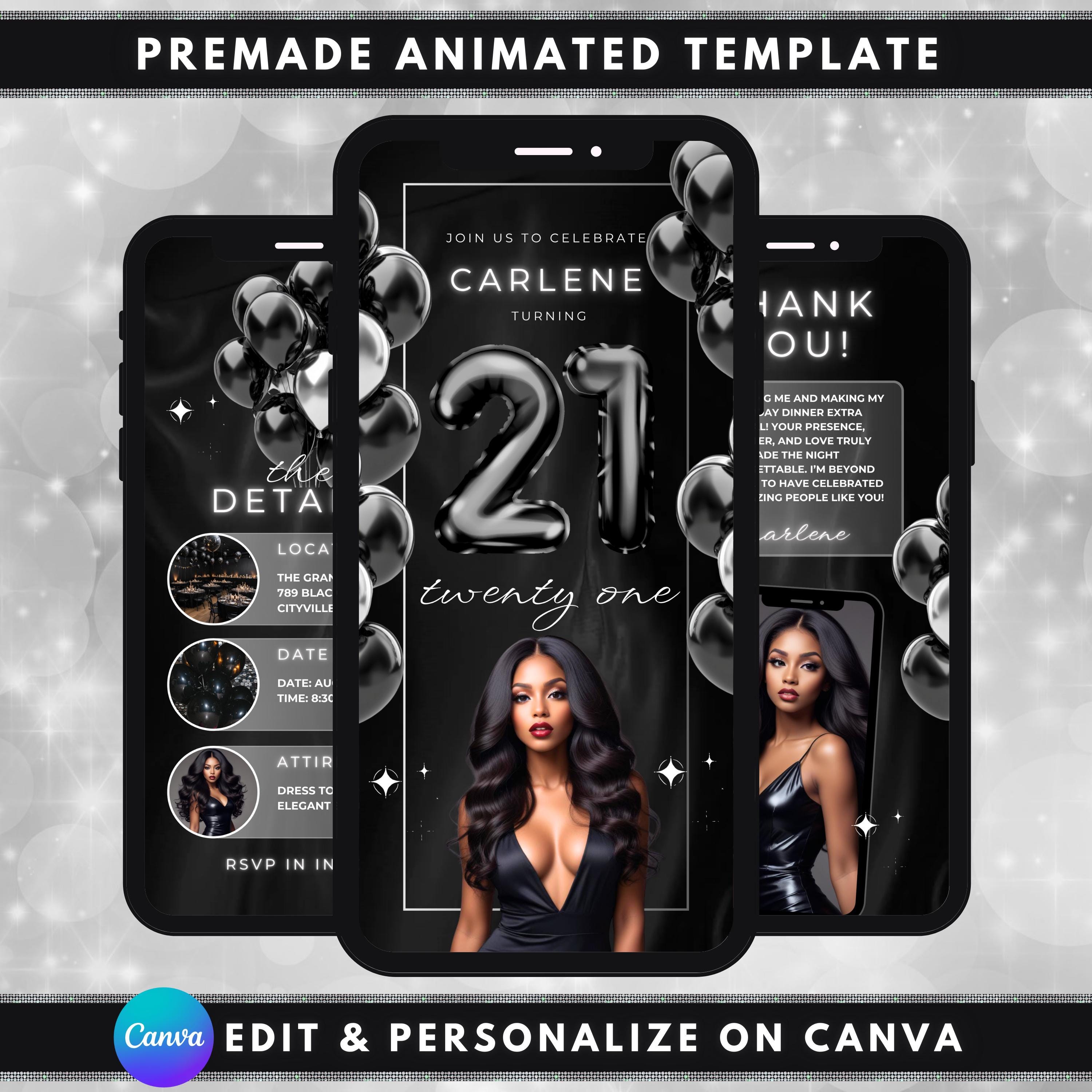 Animated Black Party Invitation, DIY Template Design, Chic All Black Birthday Video Invite, Premade Black Dress Code Birthday Dinner Party