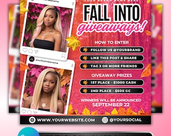 Fall Giveaway Flyer: Autumn Contest, Social-Media Raffle Promotion, Small-Business Marketing Announcement, Editable Canva Template