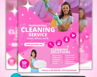 Cleaning Service Flyer: Professional Residential, Commercial & Hotel Services, Housekeeping Business Marketing, Canva Template