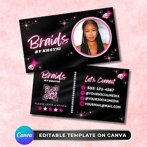 Hair Braiding Business Card, DIY Marketing Cards Design, Braids Business Cards, Hairdresser Cards, Hair Extensions Business Card Template