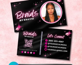 Hair Braiding Business Card, DIY Marketing Cards Design, Braids Business Cards, Hairdresser Cards, Hair Extensions Business Card Template