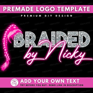 DIY Hair Logo, Braider Logo, Braids Logo, Hair Salon Business, Branding Hair Bundles Logo, Stylist Logo,  Premade Logo Template