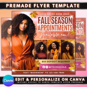 Fall Season Booking Flyer, DIY Flyer Template Design, Fall Appointment Flyer, September Book Now Flyer, Premade Autumn Bookings Beauty Flyer