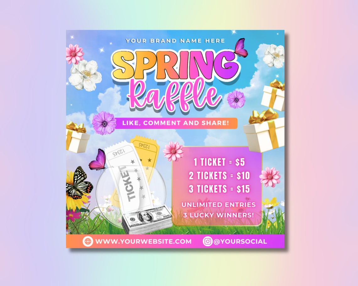 Spring Raffle Words Spring Season Raffle Flyer, DIY Flyer Template Design, Spring Giveaway ...