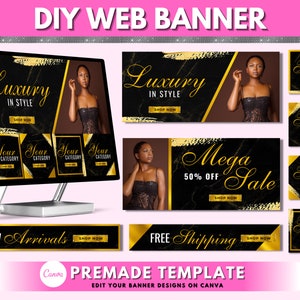 Web Banner, Gold Boutique Website Banners, Beauty Web Banner Template, WIX or Shopify Web Banner, Hair Web Banner, Business Site Banner