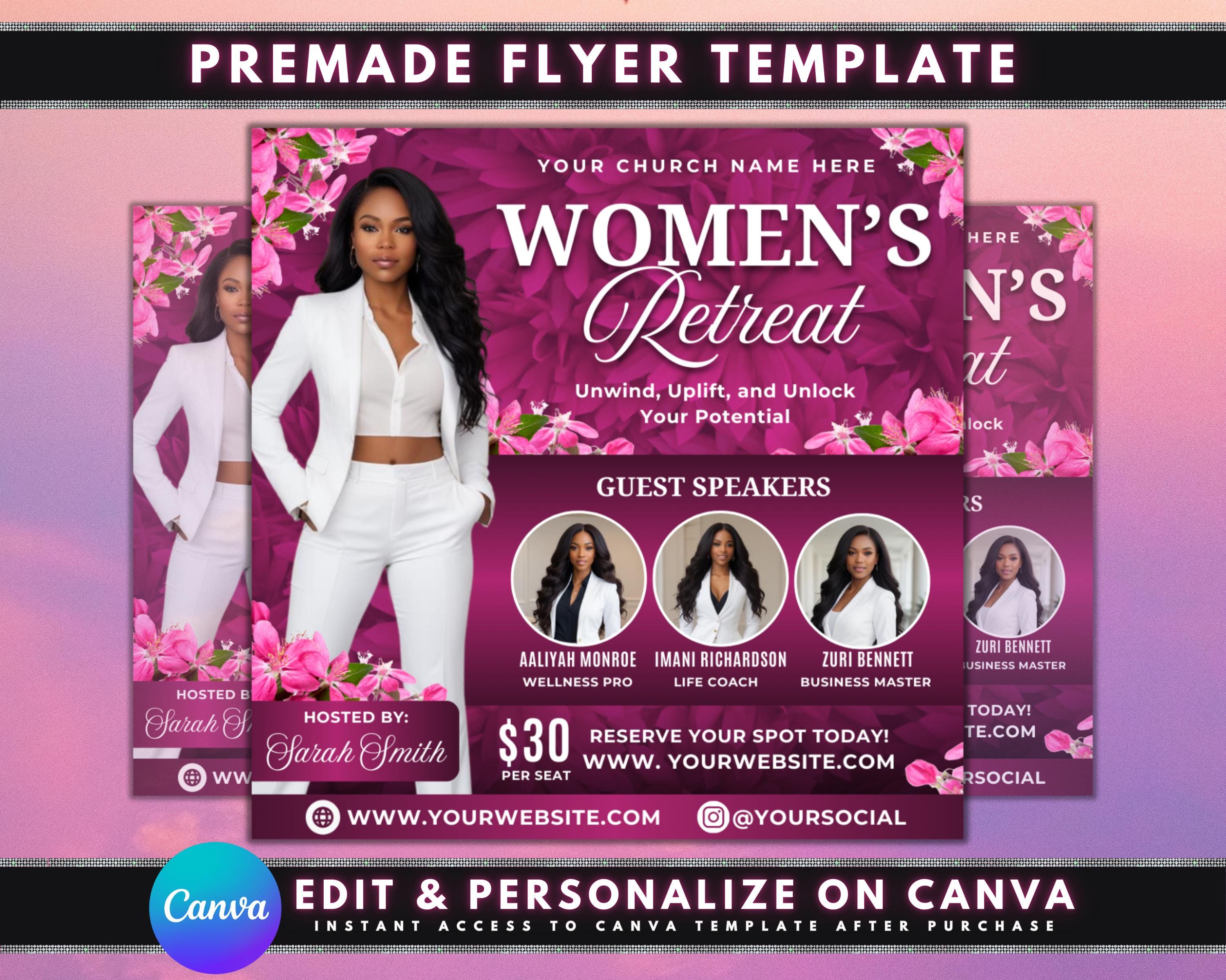 Women's Retreat Flyer, DIY Flyer Template Designs, Women's Meeting ...