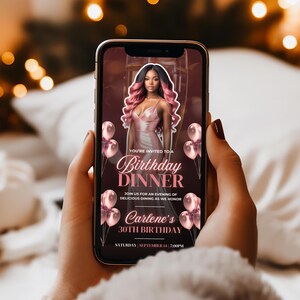Animated Birthday Dinner Video Invitation, DIY Template Design, Instagram Story Invite, Premade Rose Gold Party Celebration Digital Einvite image 2