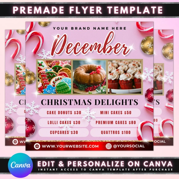 Christmas Sweet Treats Flyer, DIY Flyer Template Design, December Bake Sale, Holiday Season Bakery Flyer, Premade Cake Pastry Dessert Flyer
