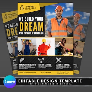 Bau Service Flyer, DIY Flyer Template Design, Heimwerken Flyer, Umbau Flyer, Renovieren Flyer, vorgefertigte Tischler Flyer