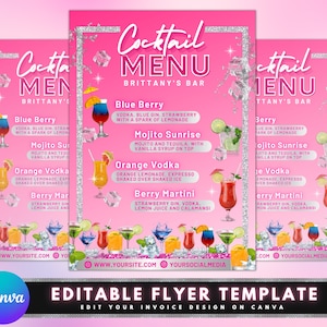 Volantino per menu cocktail, design modello volantino fai da te, volantino per menu bar, volantino per barista, cartello per bevande esclusive, volantino per feste Instagram preconfezionato