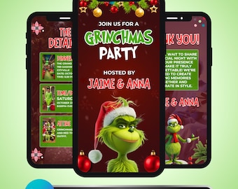Geanimeerde kerstdineruitnodiging, DIY-sjabloonontwerp, Friendsmas Party-videouitnodiging, premade Grinch Holiday Feestelijke feestuitnodiging