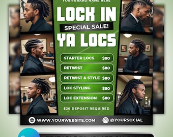Locs Styling Flyer: Dreadlock Styling, Loctician Services, Starter Locs Promotion, Hairstylist Marketing Canva Template