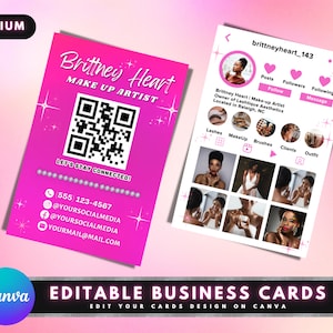 Instagram Visitenkarten, DIY Canva Digital Visitenkarten Template Design, IG Influencer Karten, rosa Visitenkarten, vorgefertigte Visitenkarten