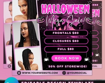 Halloween Deals Flyer, DIY Flyer Template Design, Spooky Specials Flyer, Halloween Sale Flyer, Beauty Flyer, Premade Hair Business Flyer