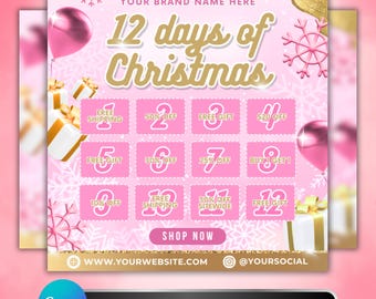 12 Days of Christmas Flyer, DIY Flyer Template Design, December Discount Flyer, Holiday Promo Beauty Flyer, Premade Christmas Deals Flyer